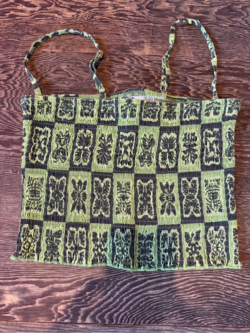 Green Quilt Tank Top with Spaghetti Straps